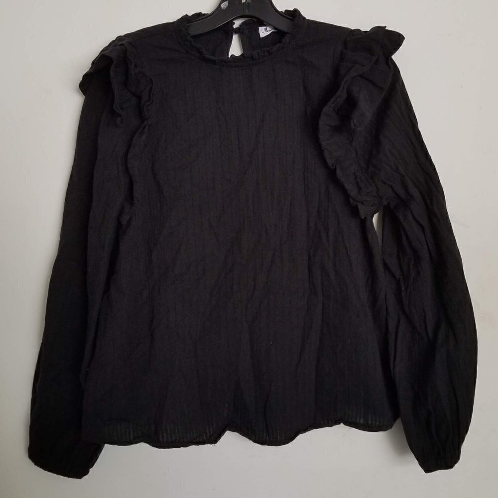 Morgan Claire Ruffle Long Sleeve Key Hole Back Top - Picture 9 of 9
